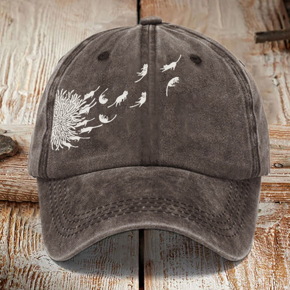 Abstract Creative Dandelion And Cat Washed Sun Hat