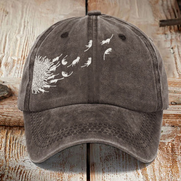 Abstract Creative Dandelion And Cat Washed Sun Hat