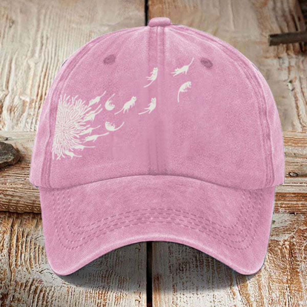 Abstract Creative Dandelion And Cat Washed Sun Hat
