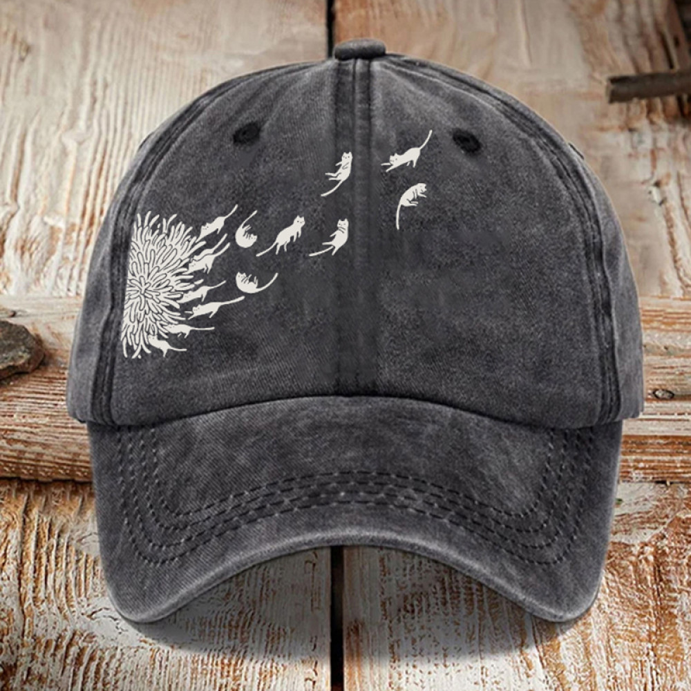 Abstract Creative Dandelion And Cat Washed Sun Hat