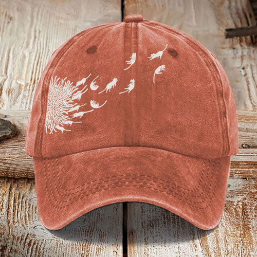 Abstract Creative Dandelion And Cat Washed Sun Hat
