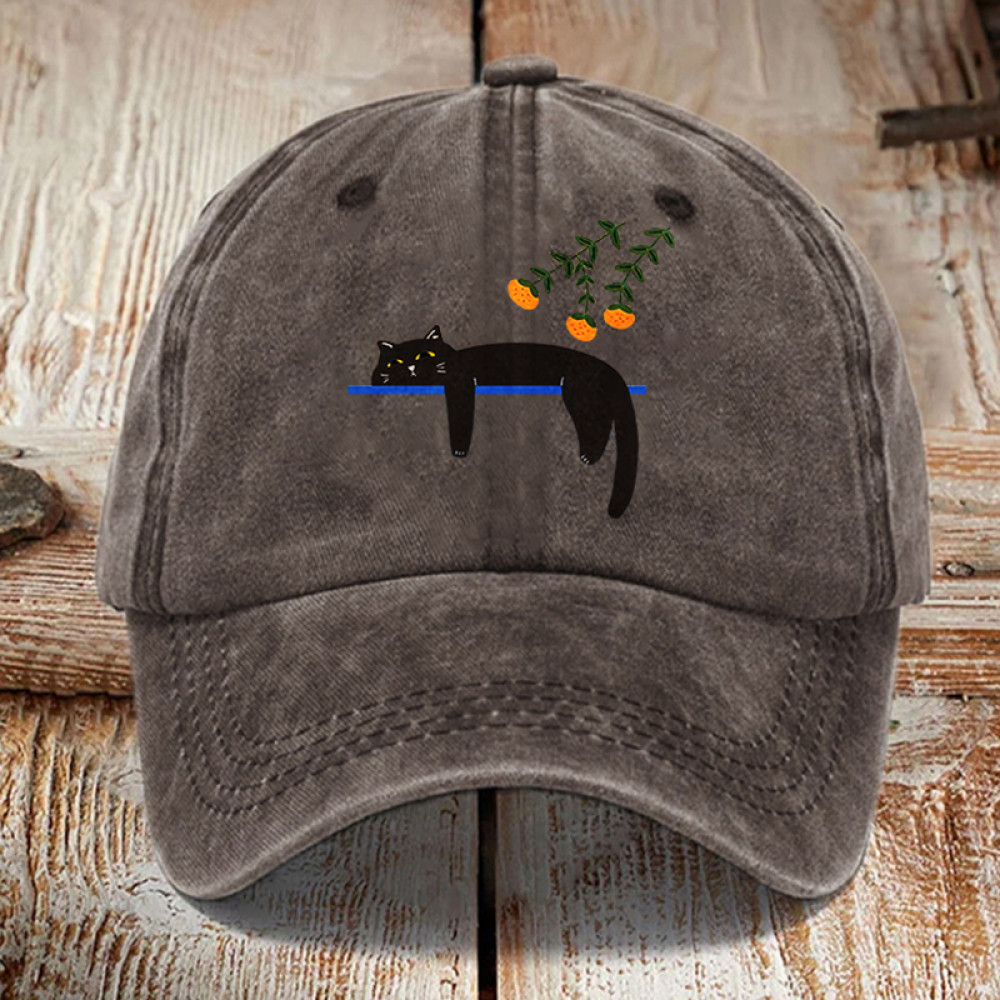 Abstract Creative Lazy Black Cat Washed Sun Hat