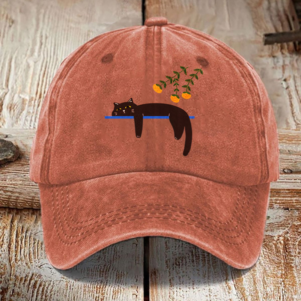 Abstract Creative Lazy Black Cat Washed Sun Hat