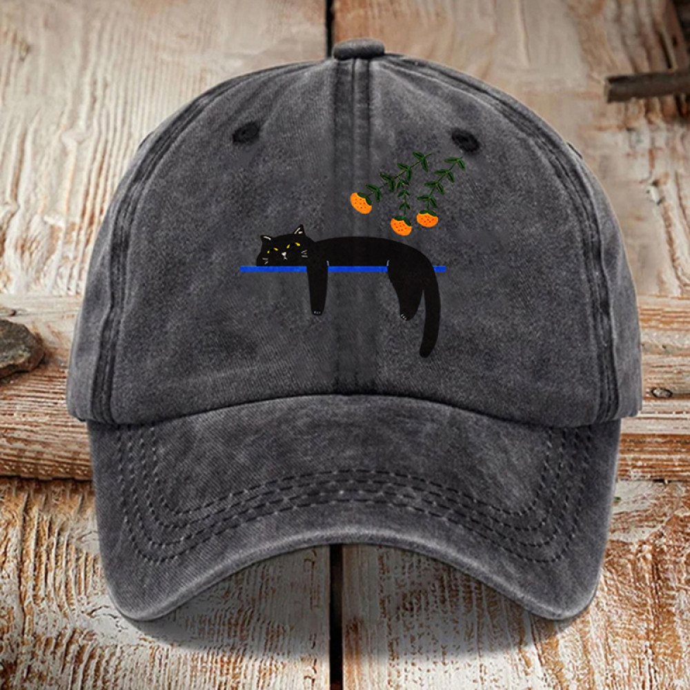 Abstract Creative Lazy Black Cat Washed Sun Hat