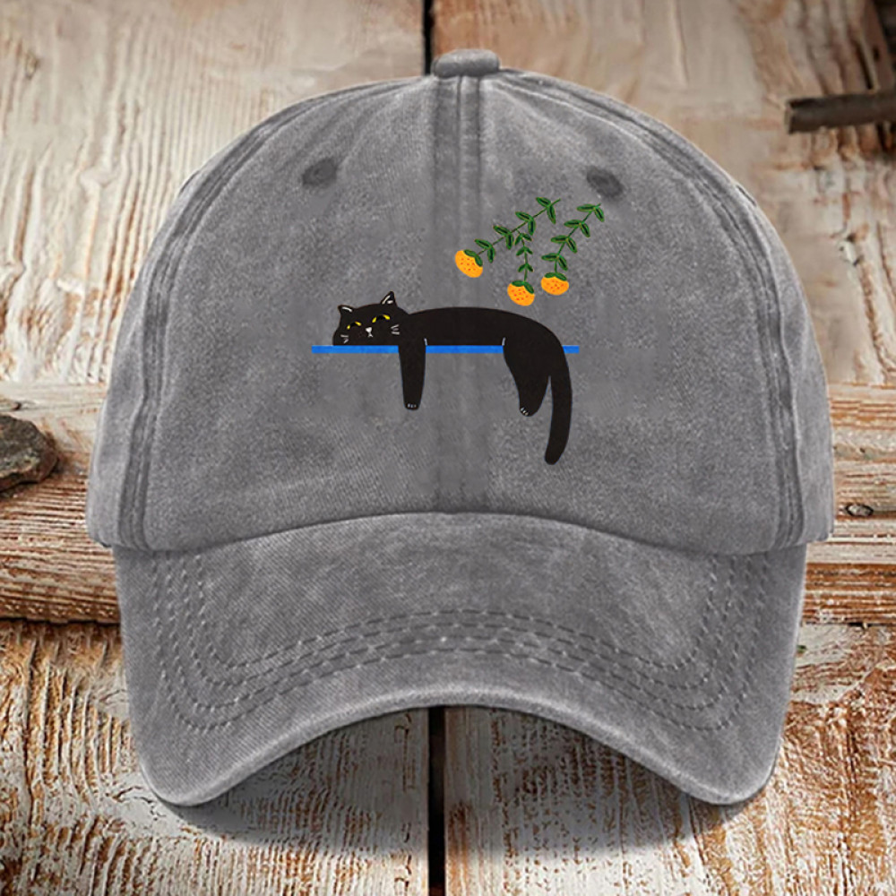 Abstract Creative Lazy Black Cat Washed Sun Hat