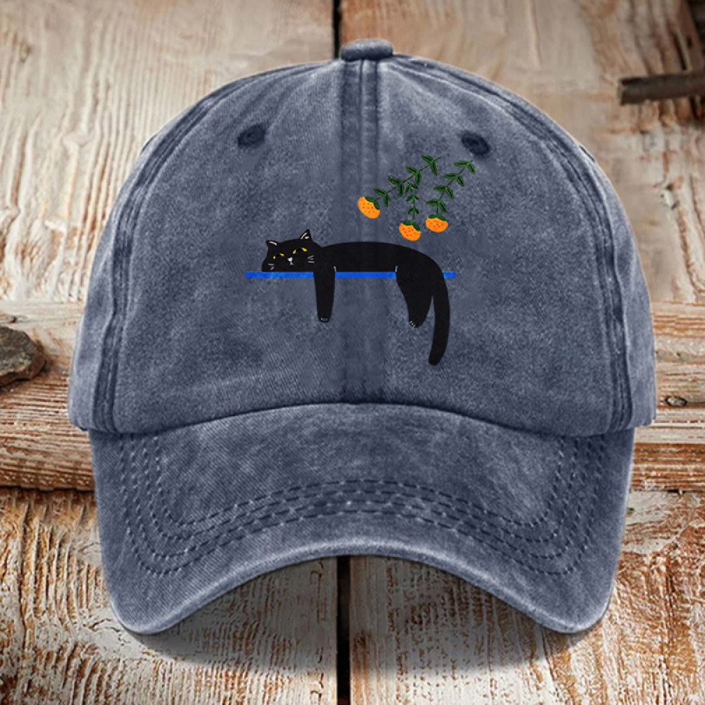 Abstract Creative Lazy Black Cat Washed Sun Hat