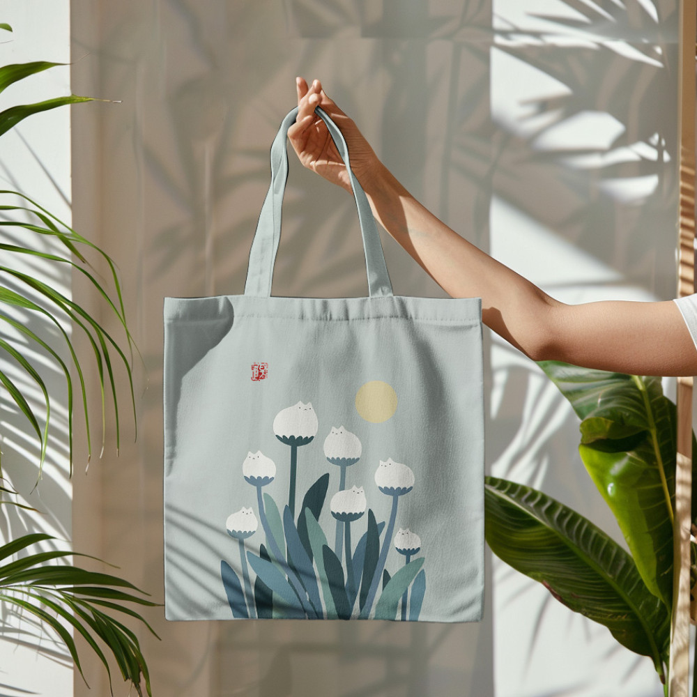 Abstract Creative Spring Cute Cat And Plant Painting Art Canvas Bag