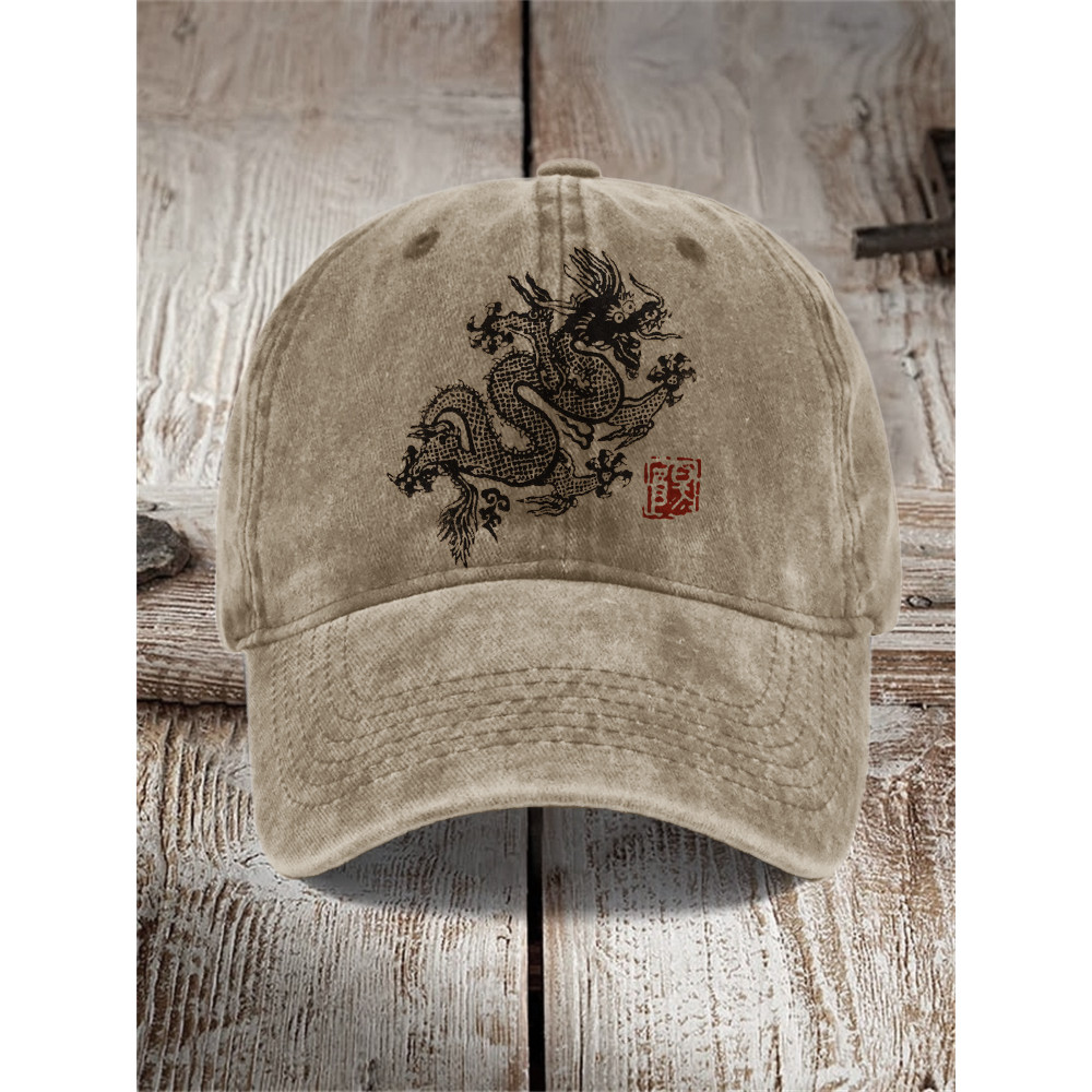 Ancient Dragon Japanese Lino Art Washed Cap
