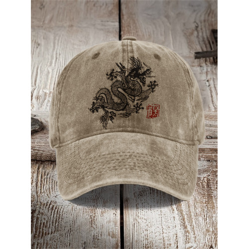Ancient Dragon Japanese Lino Art Washed Cap