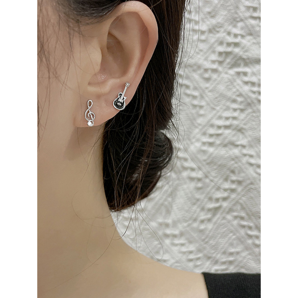 Asymmetrical Guitar And Music Note Earrings