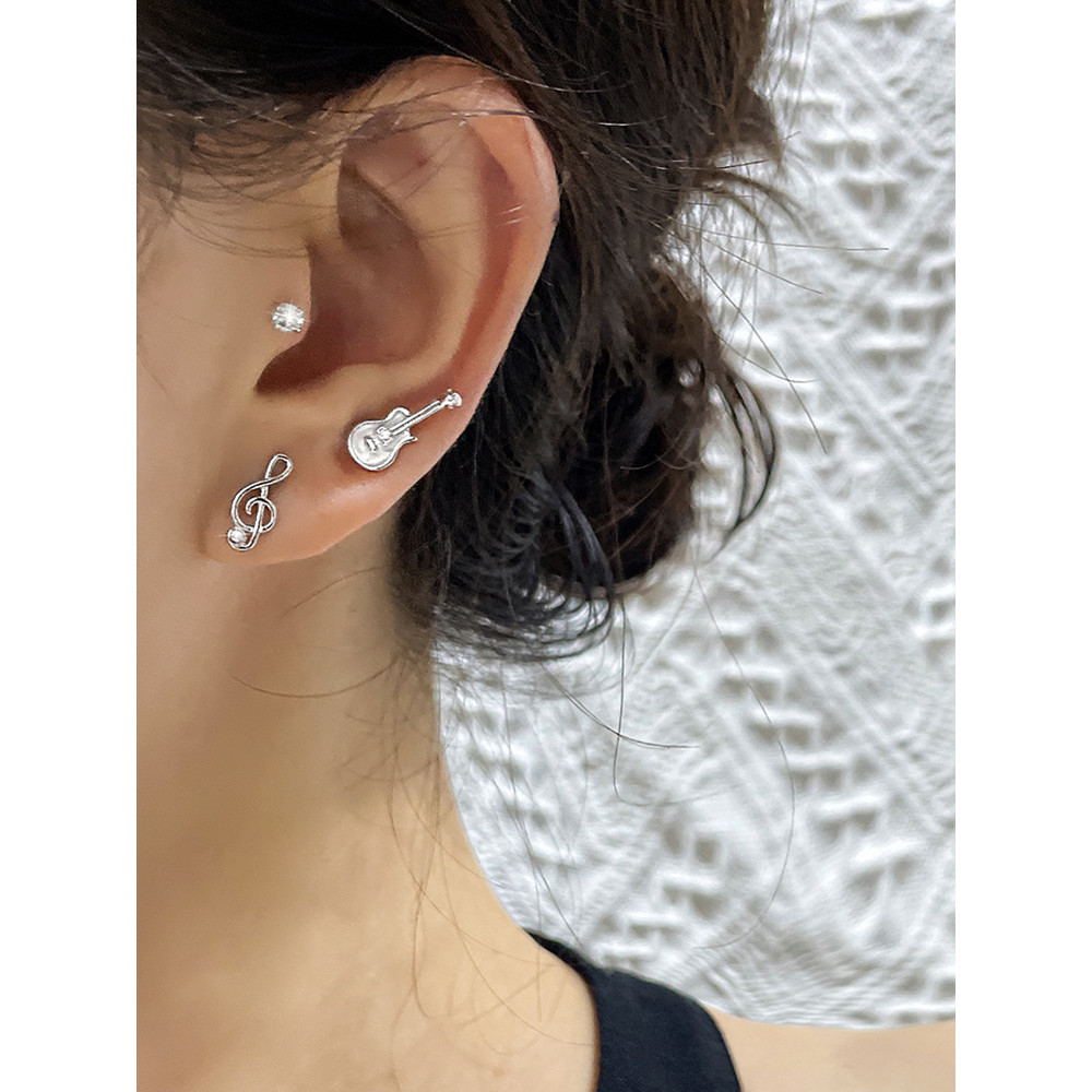 Asymmetrical Guitar And Music Note Earrings