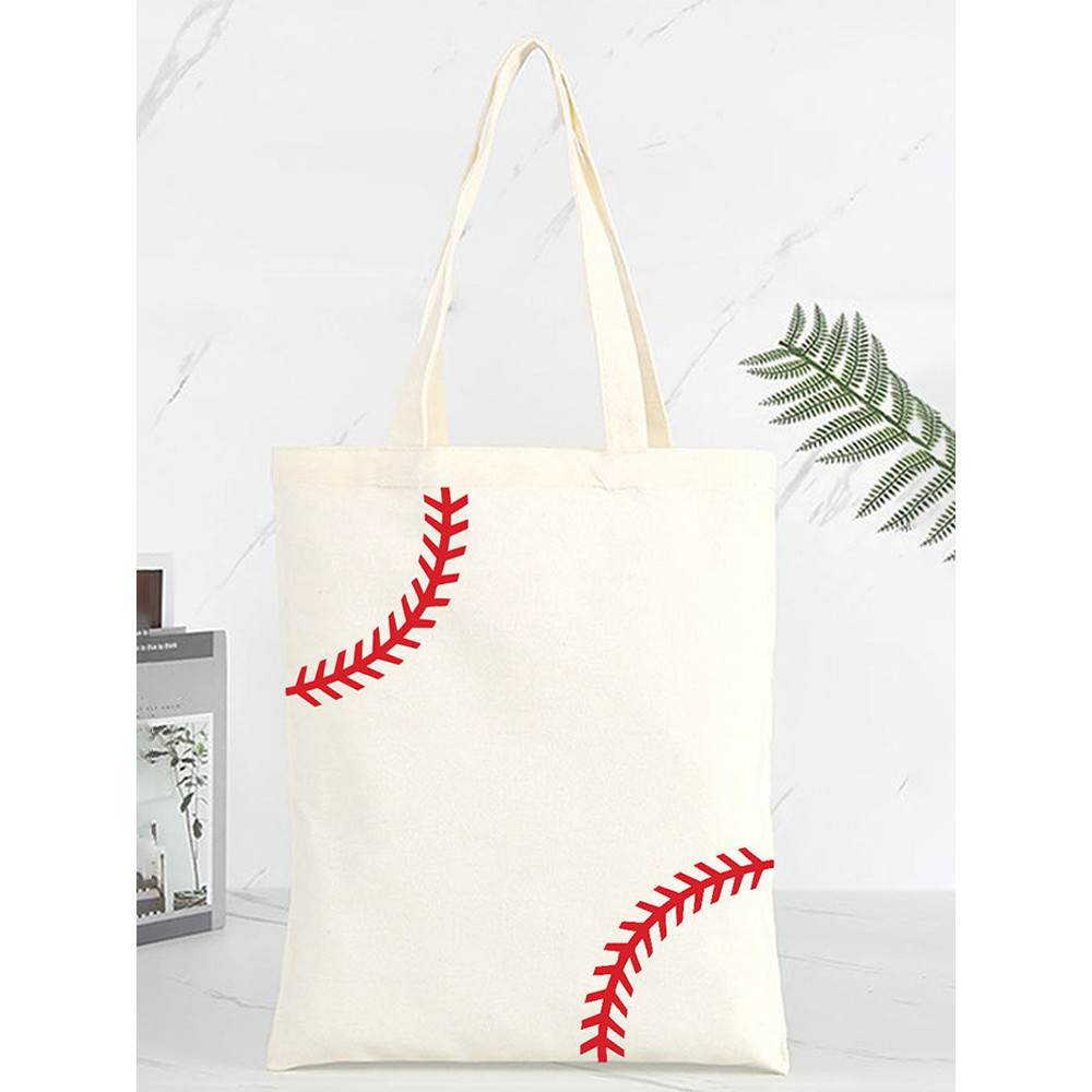 Baseball Pattern Print Canvas Bag