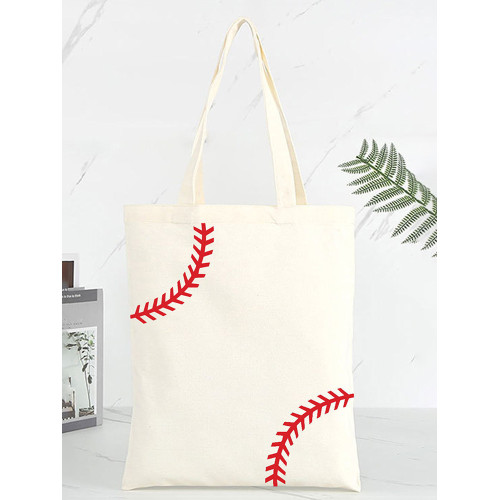 Baseball Pattern Print Canvas Bag