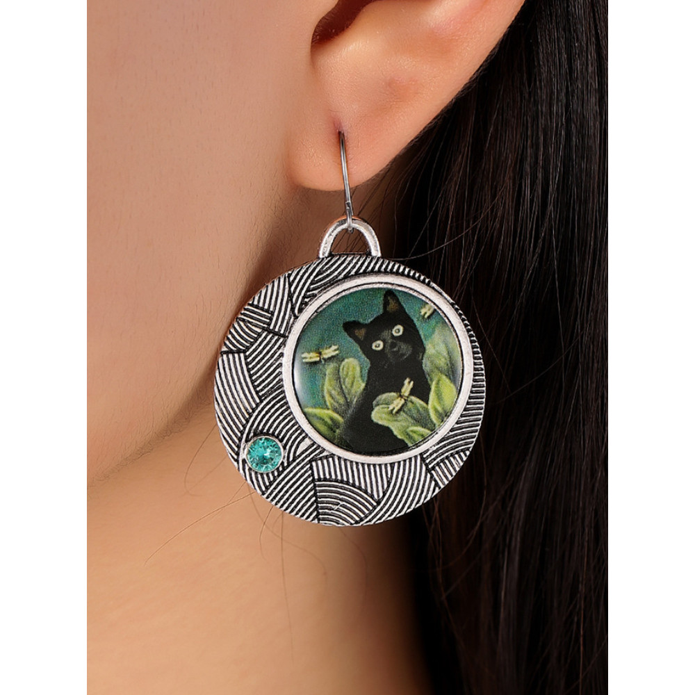 Black Cat Boho Carving Earrings