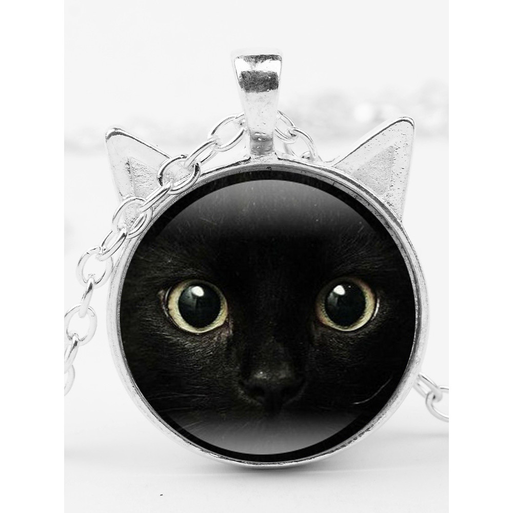 Black Cat Grass Pendant Necklace