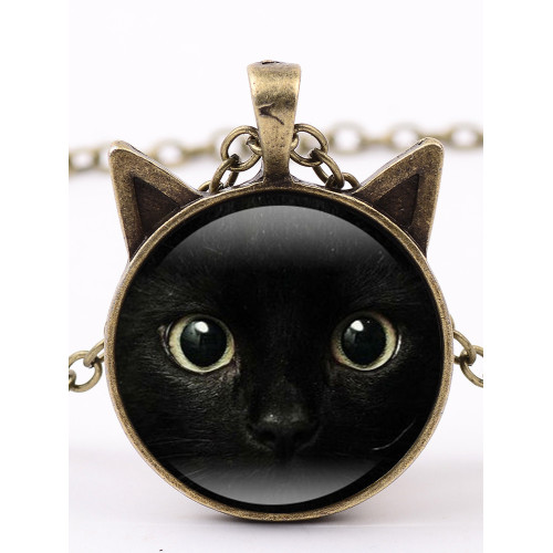 Black Cat Grass Pendant Necklace