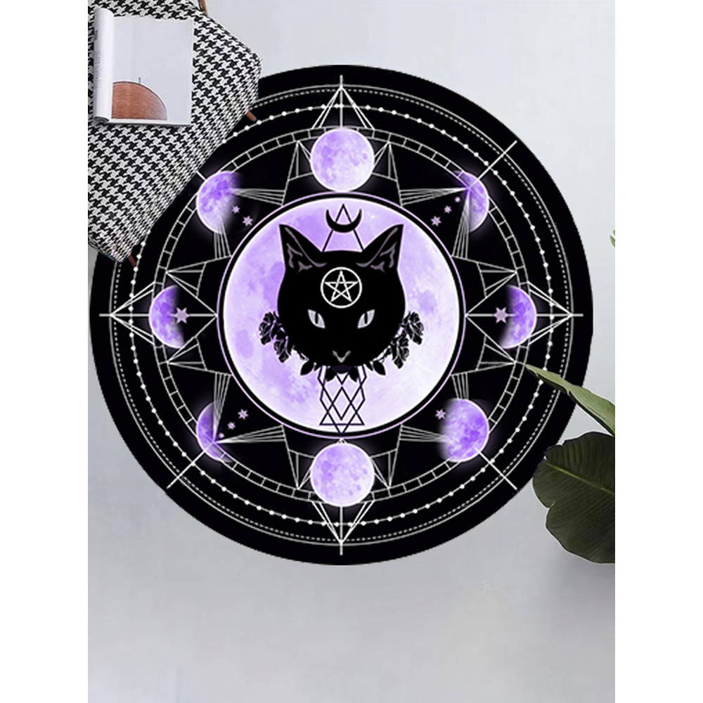 Black Cat Seires Printed Round Rug