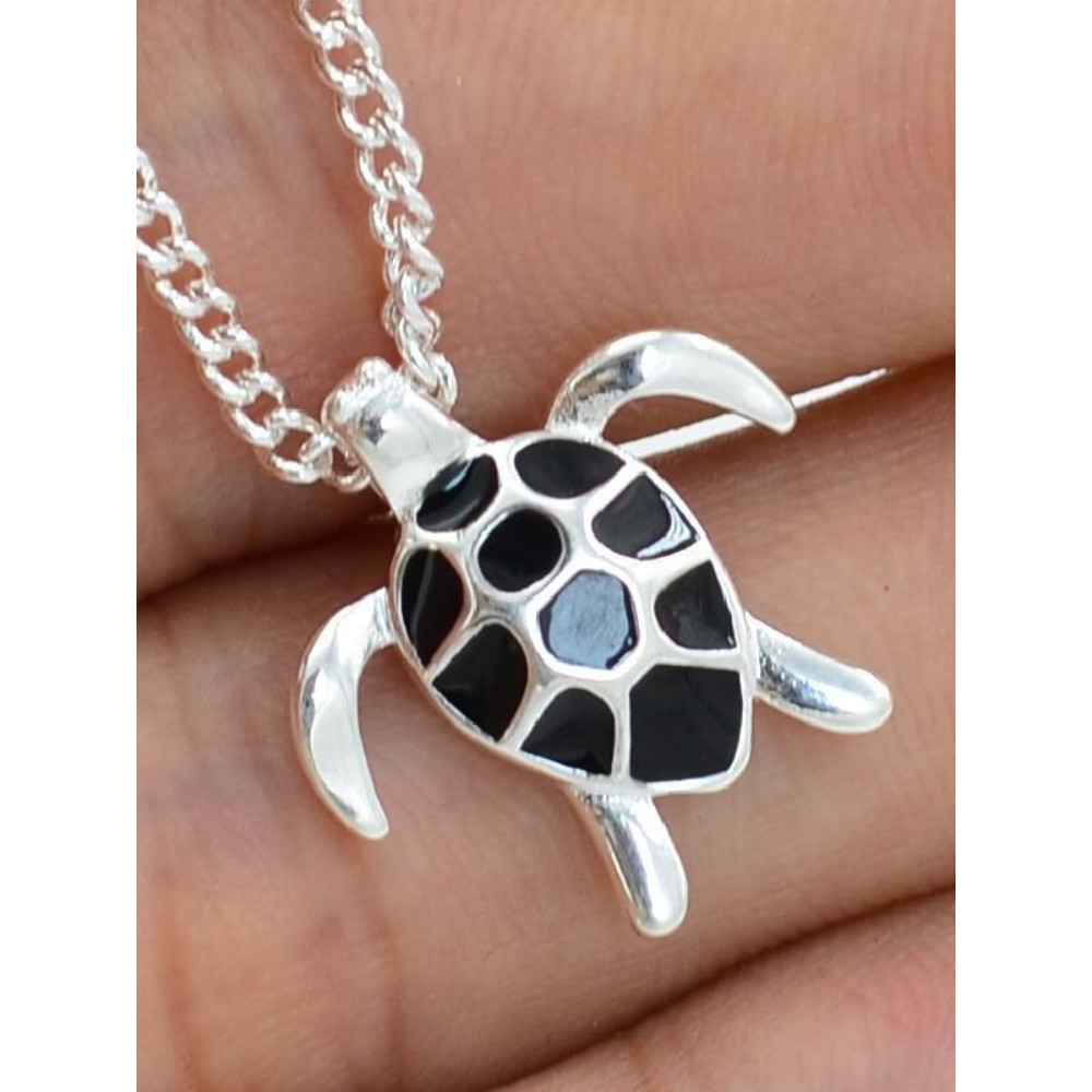 Black Cute Mini Turtle Pendant Necklace