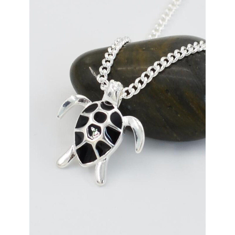 Black Cute Mini Turtle Pendant Necklace