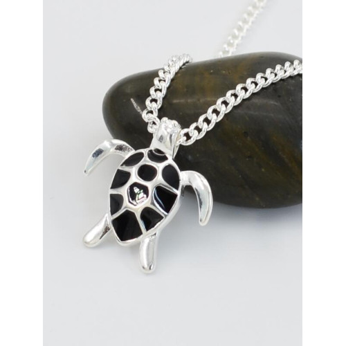 Black Cute Mini Turtle Pendant Necklace