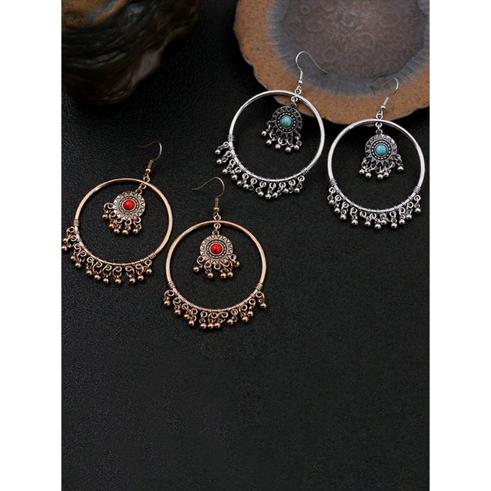Boho Retro Geometric Circle Drop Earrings