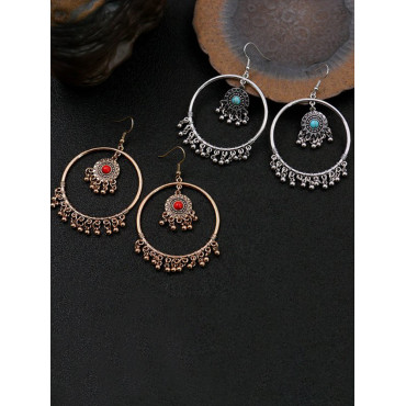 Boho Retro Geometric Circle Drop Earrings
