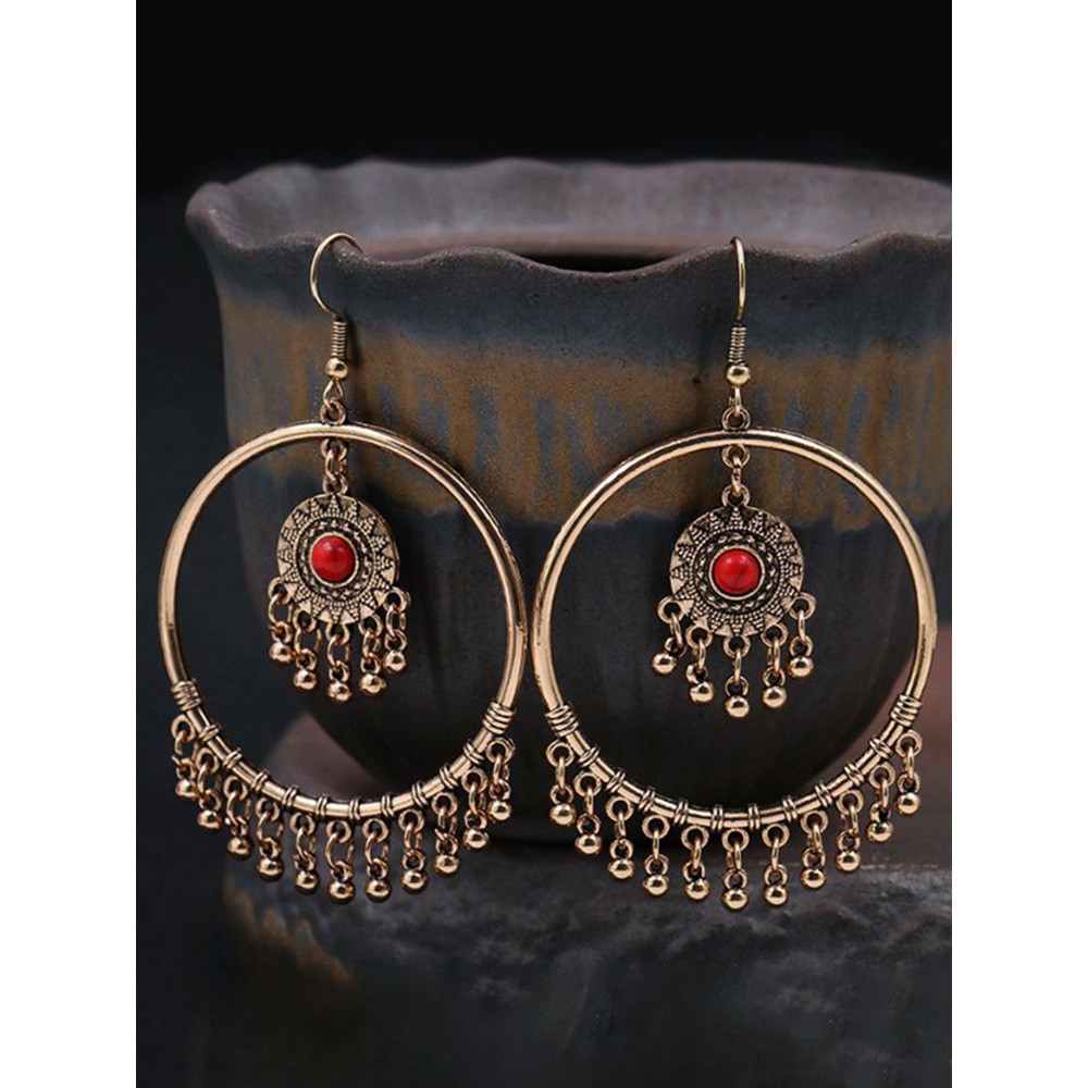 Boho Retro Geometric Circle Drop Earrings