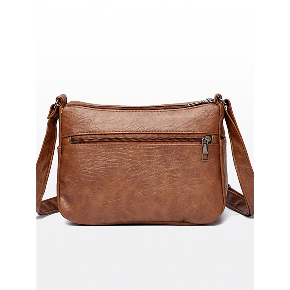 Braid Details Multi Pocket Washed Leather Bag