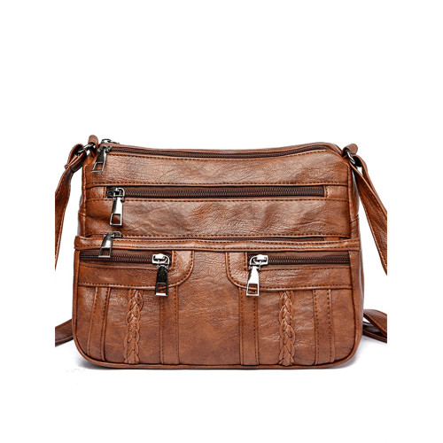 Braid Details Multi Pocket Washed Leather Bag