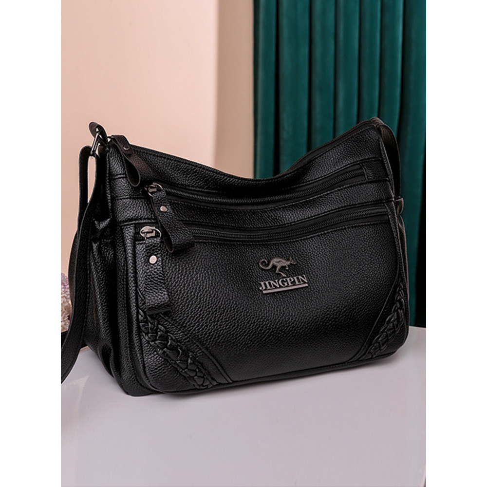 Braid Details Soft Leather Crossbody Bag