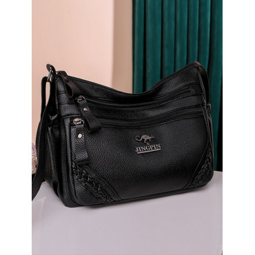 Braid Details Soft Leather Crossbody Bag