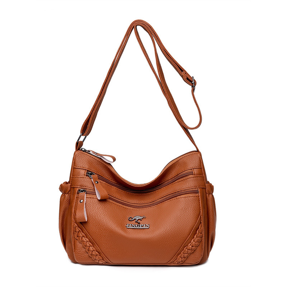 Braid Details Soft Leather Crossbody Bag