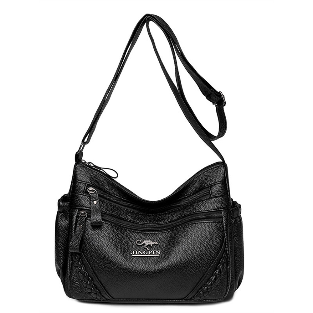 Braid Details Soft Leather Crossbody Bag