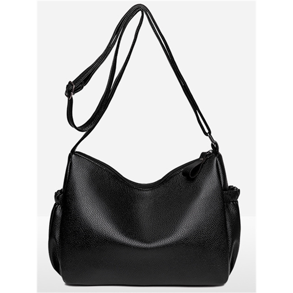 Braid Details Soft Leather Crossbody Bag