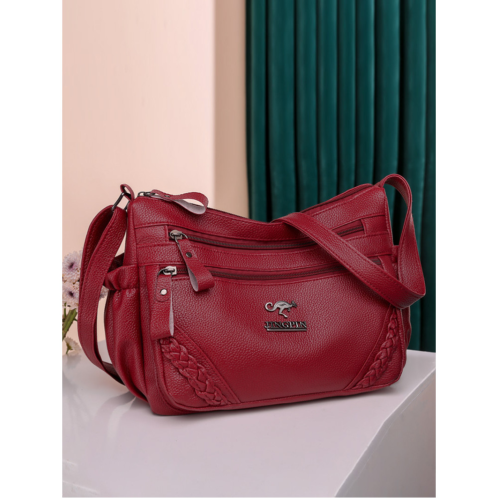 Braid Details Soft Leather Crossbody Bag