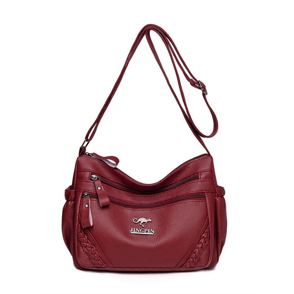 Braid Details Soft Leather Crossbody Bag
