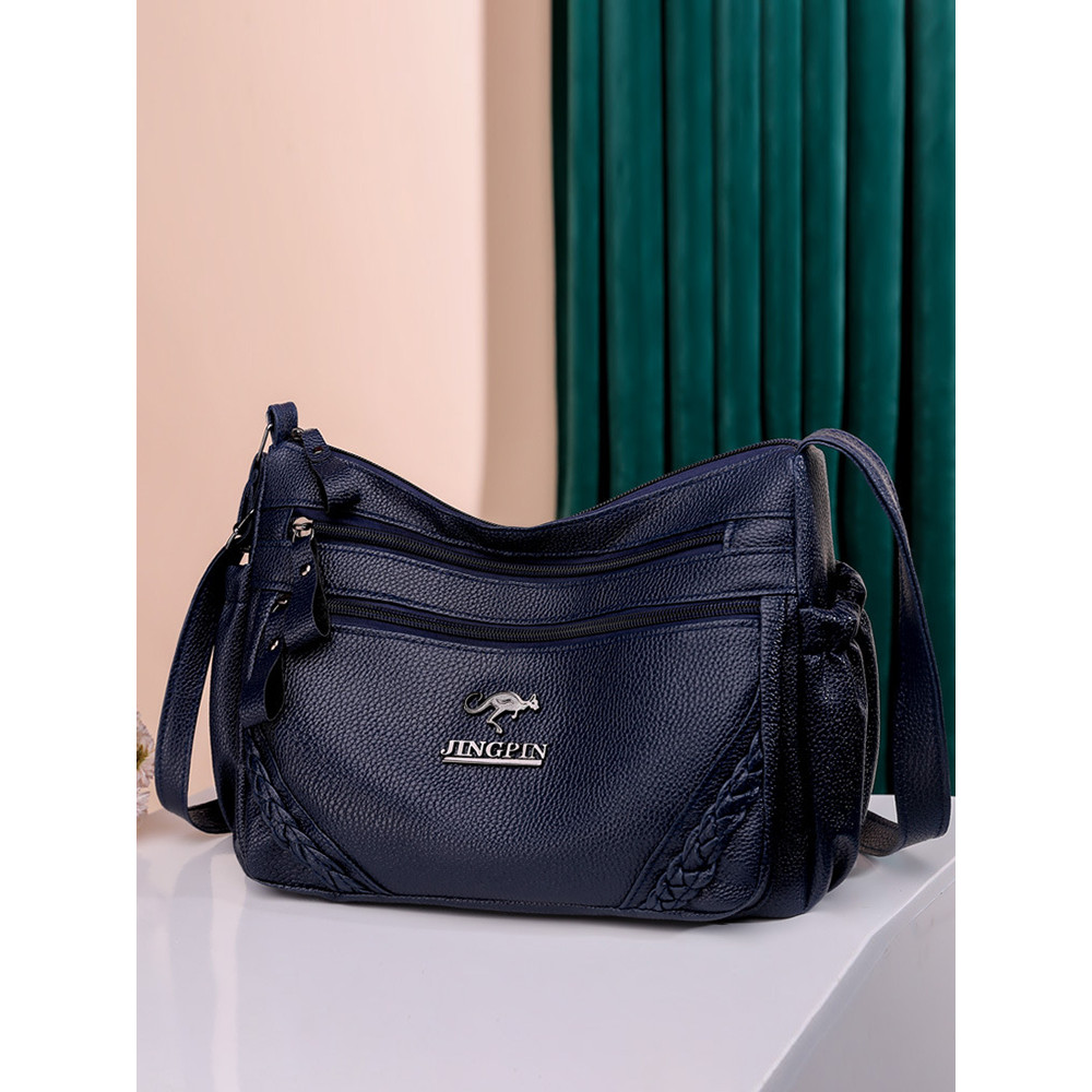 Braid Details Soft Leather Crossbody Bag