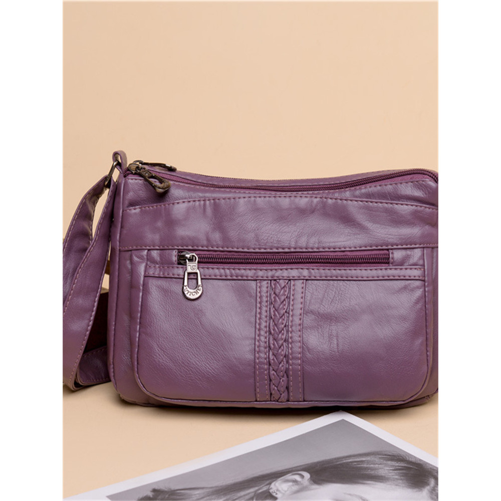 Braid Details Soft Leather Crossbody Bag