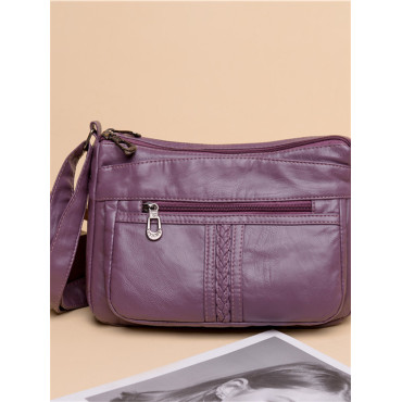 Braid Details Soft Leather Crossbody Bag