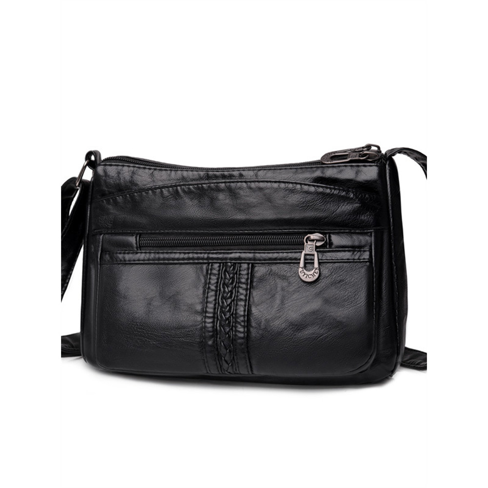 Braid Details Soft Leather Crossbody Bag