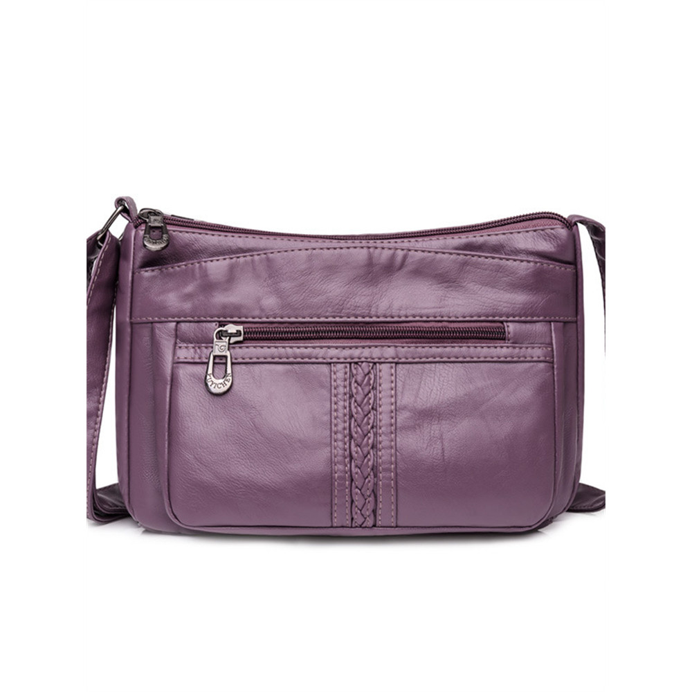 Braid Details Soft Leather Crossbody Bag