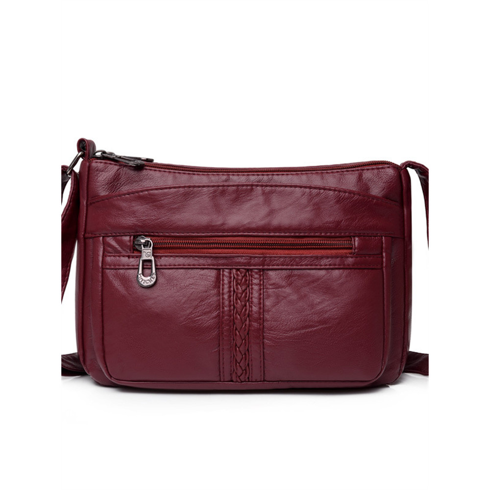 Braid Details Soft Leather Crossbody Bag