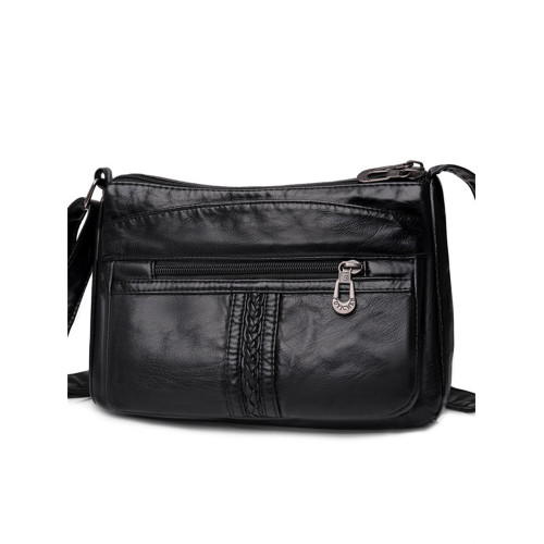 Braid Details Soft Leather Crossbody Bag