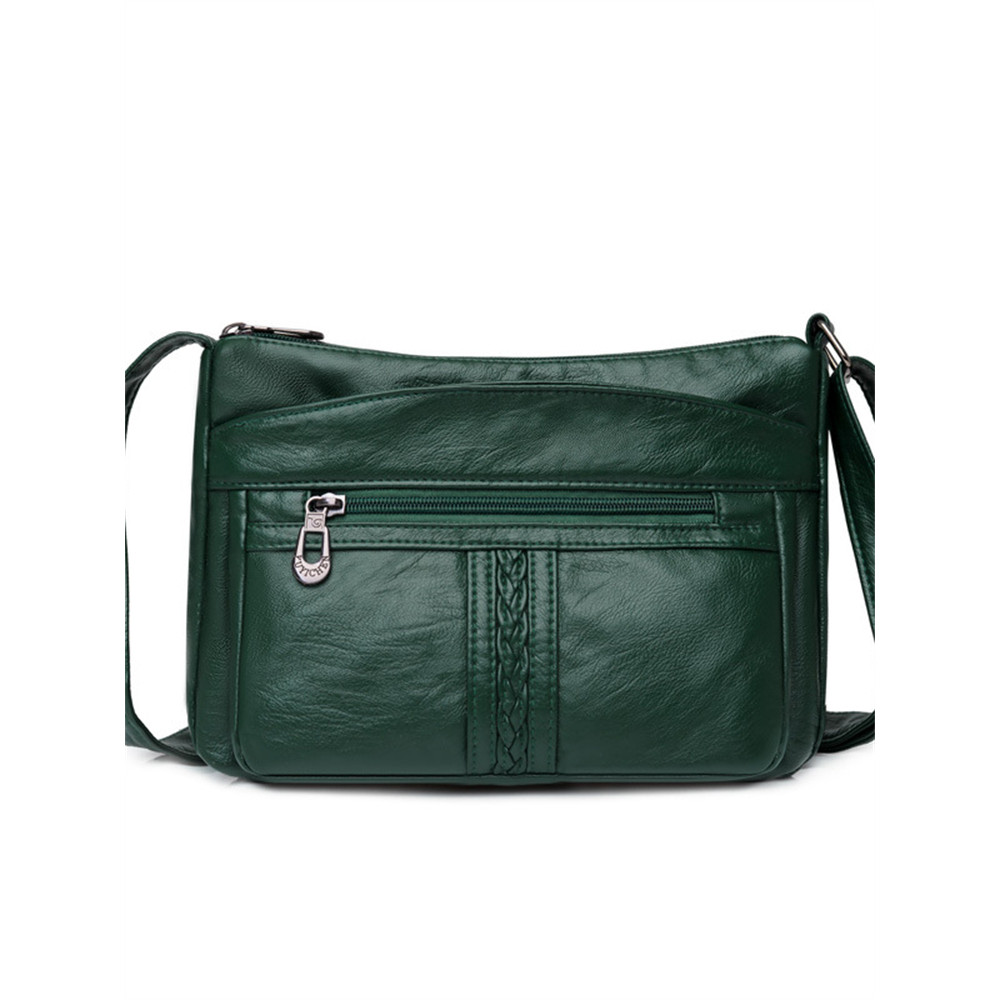 Braid Details Soft Leather Crossbody Bag