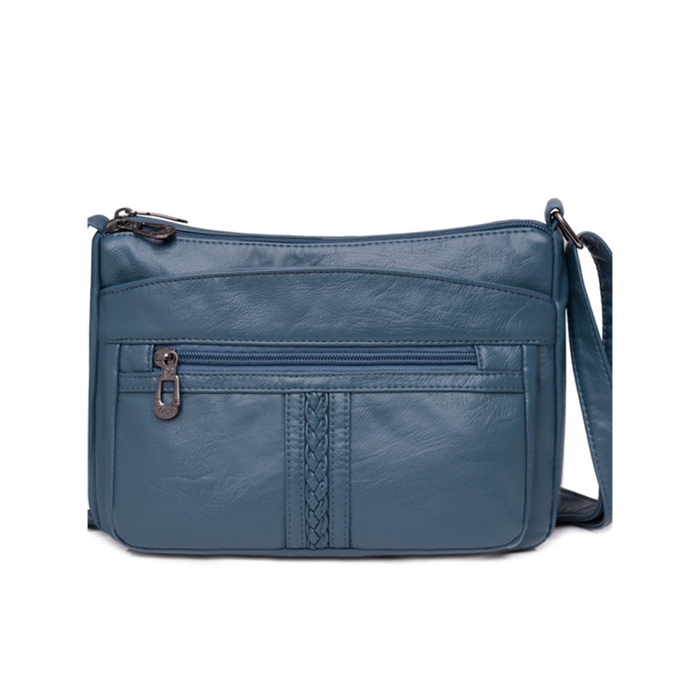 Braid Details Soft Leather Crossbody Bag