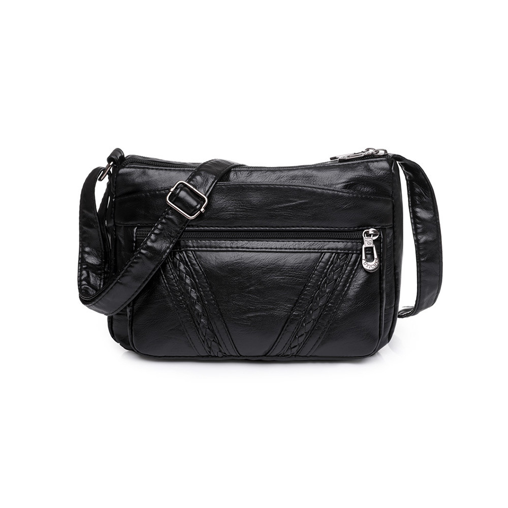 Braid Details Soft Leather Crossbody Bag