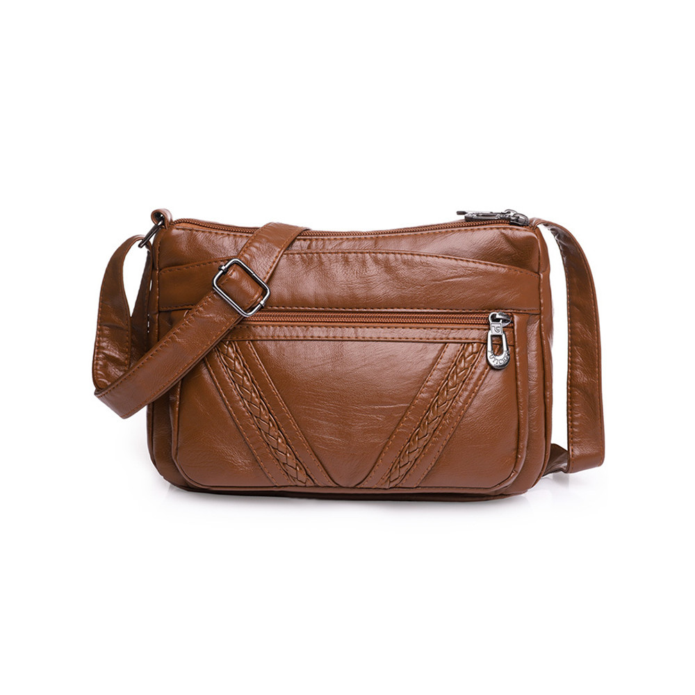 Braid Details Soft Leather Crossbody Bag