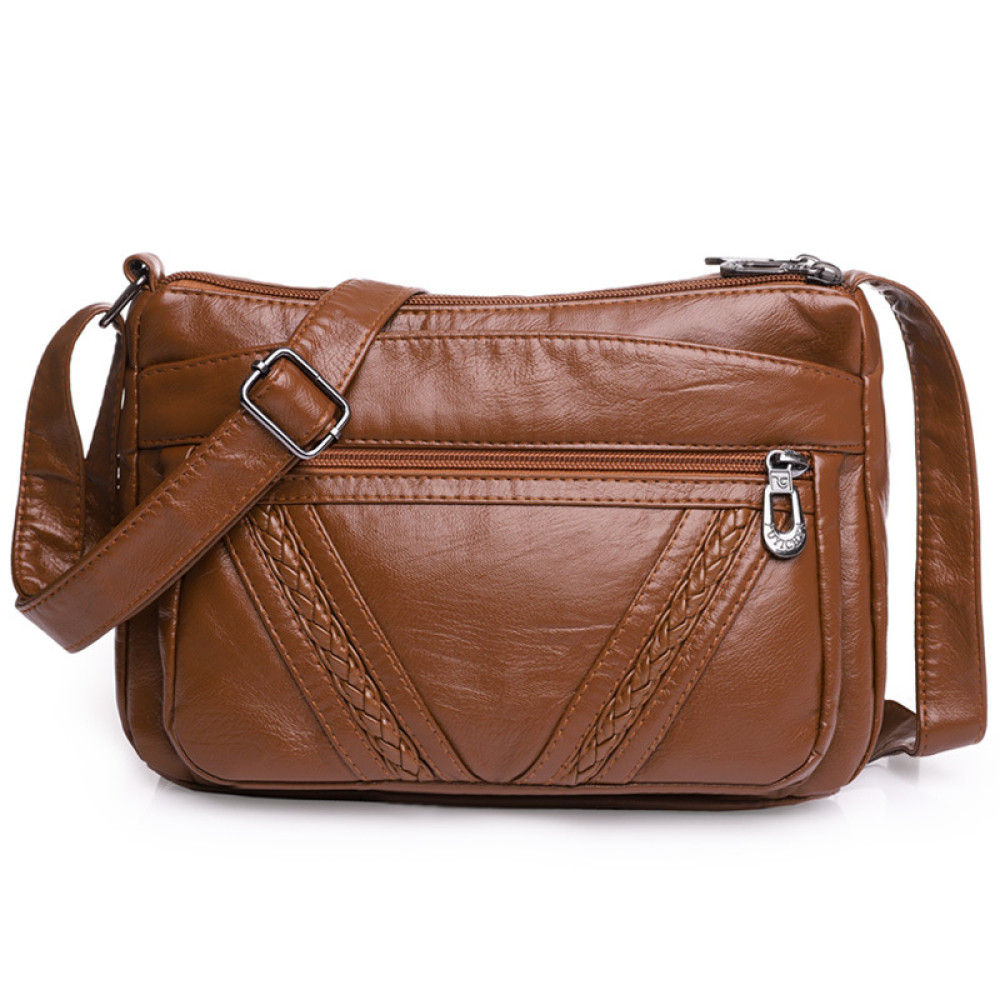 Braid Details Soft Leather Crossbody Bag