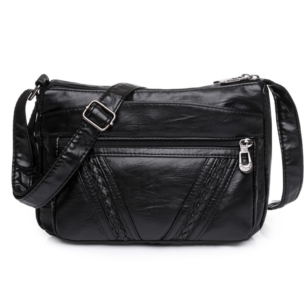 Braid Details Soft Leather Crossbody Bag