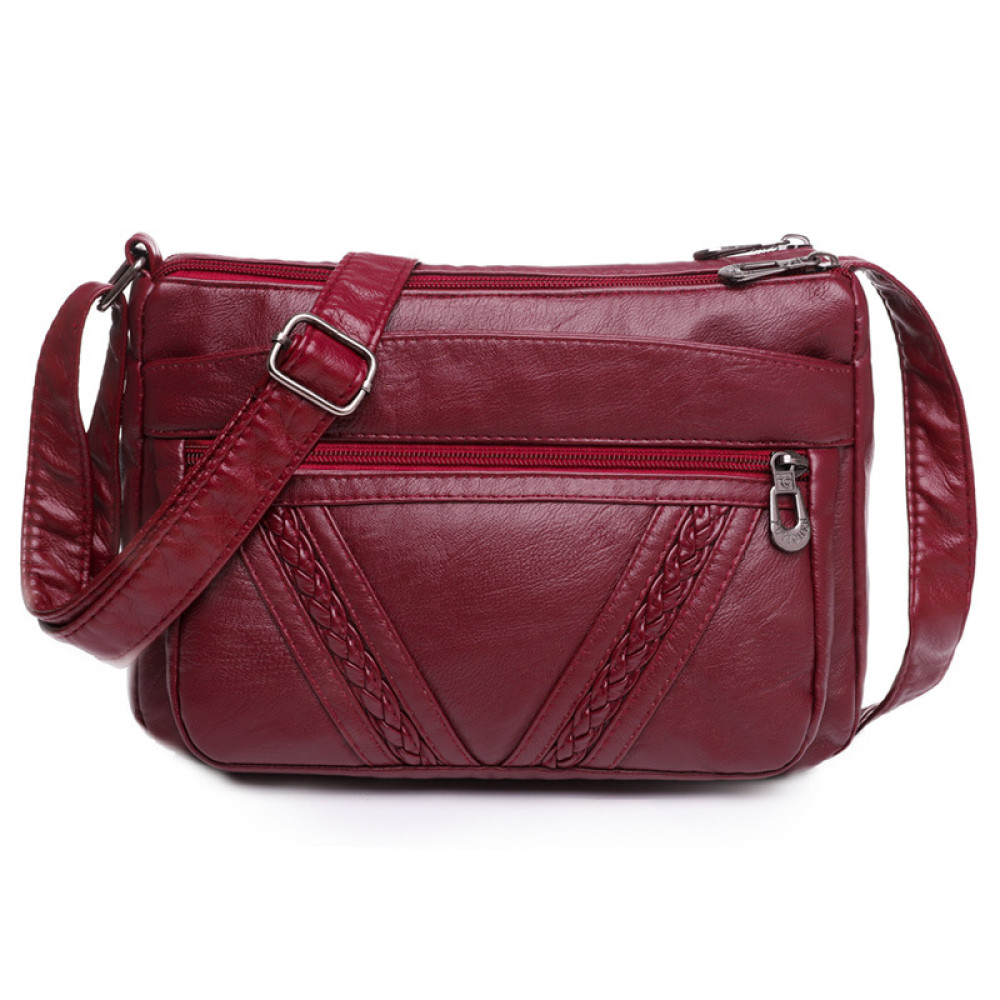 Braid Details Soft Leather Crossbody Bag